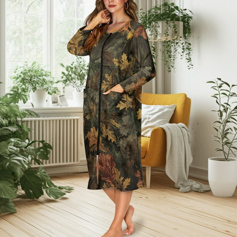 ForUDesigns for U Designs Hunting Camo Pattern Women Nightgown Soft House Dresses for Woman with Pockets, Lightweight Elastic Fabric Robes for Woman ForUDesigns for U Designs Hunting Camo Pattern Women Nightgown Soft House Dresses for Woman with Pockets, Lightweight Elastic Fabric Robes for Woman