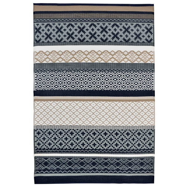 Prime Dark Blue Gray Taupe Outdoor Rug 4 x 6