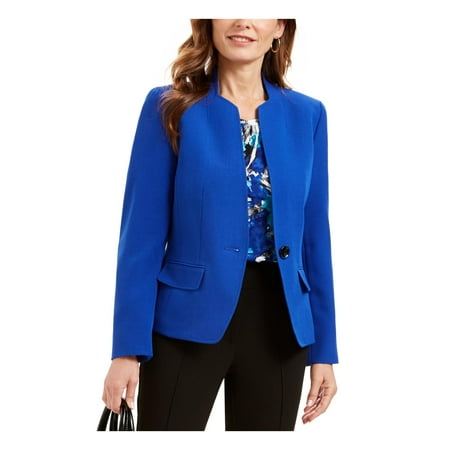 Kasper Womens Petites Suit Separate Business One-Button Blazer Blue 12P