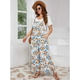 thumbnail image 3 of SHOWMALL Women’s Plus Jumpsuits Summer Boho Casual Wide Leg Overalls Blue Yellow Inks 4X Floral Print Baggy Rompers with Pocket, 3 of 7