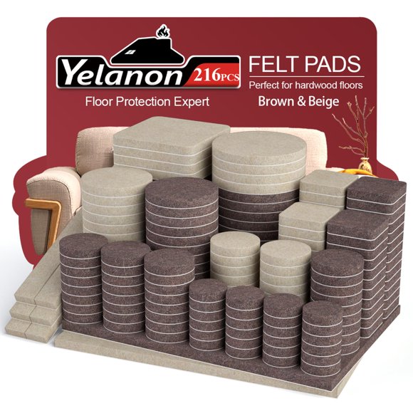 Protectores de fieltro para muebles Yelanon, 216 piezas, beige y marrón