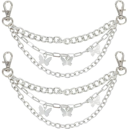 4Pcs Shoelaces Decorations Clip Shoelace Charms Butterfly Shoe Charm Gothic Alloy 3-Strand Curb Chains with Lobster Claw Clasps for Girls Women Sneakers and Casual Shoes Stylish Accessory DIY