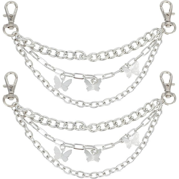 4Pcs Shoelaces Decorations Clip Shoelace Charms Butterfly Shoe Charm Gothic Alloy 3-Strand Curb Chains with Lobster Claw Clasps for Girls Women Sneakers and Casual Shoes Stylish Accessory DIY