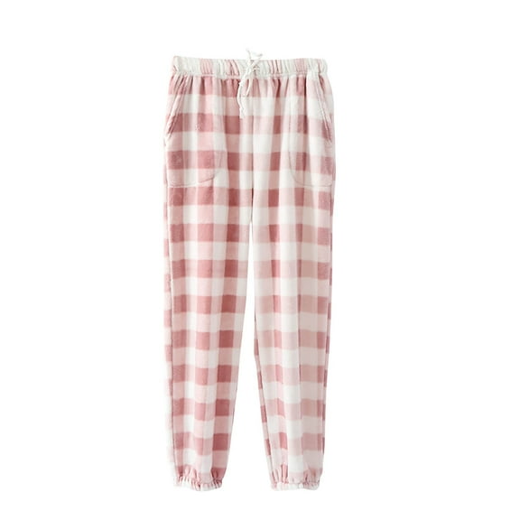 ZyeKqe Flannel Pajama Pants for Women Drawstring High Waisted Lounge Pants Plaid Casual Comfy Winter Sleep Bottom