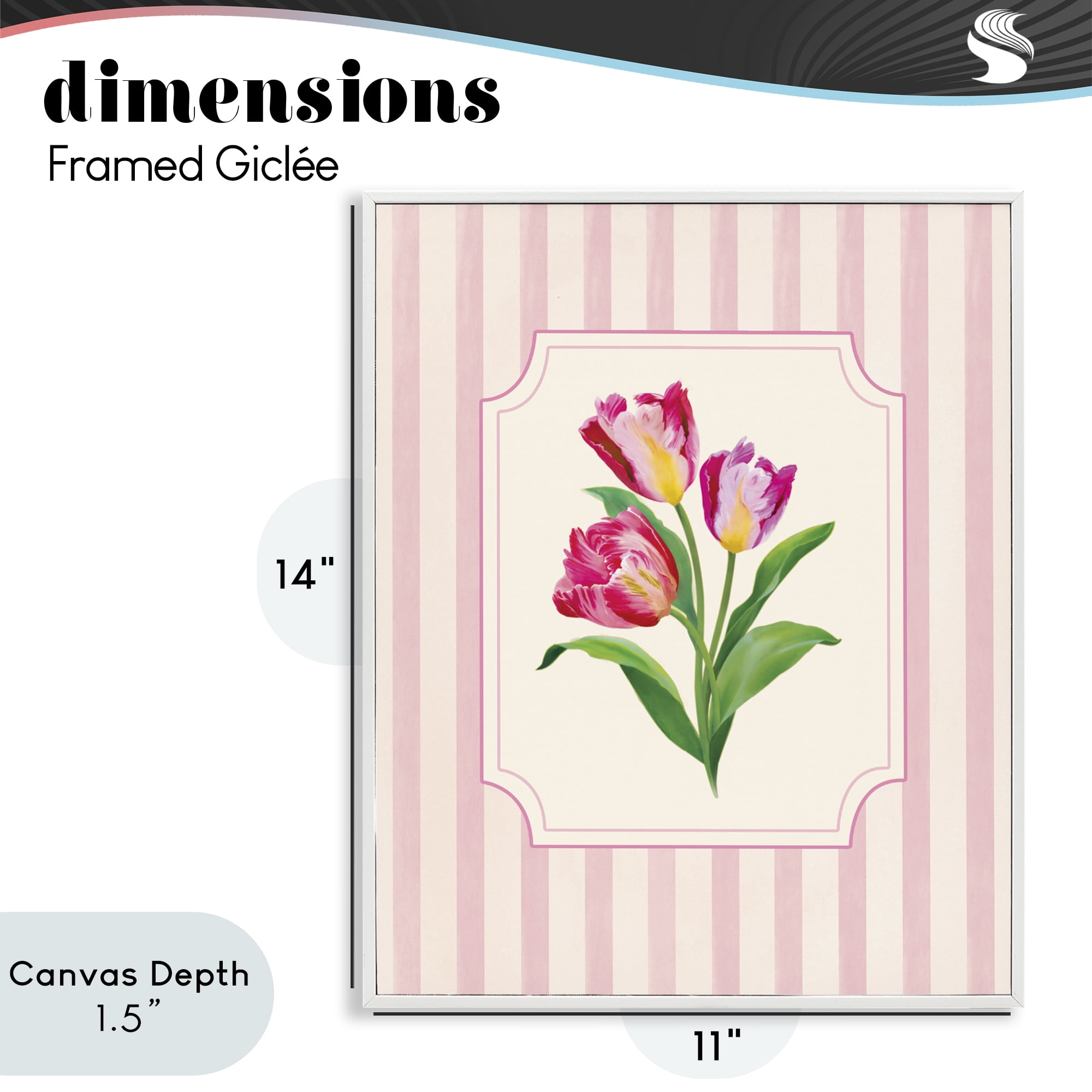 Stupell Industries Magenta Tulips over Stripes White Framed Giclee Art, design by Diane Neukirch