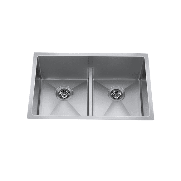 29 inch Near-Zero Low Divide Double Bowl Kitchen Stainless Steel Sink with Strainer
