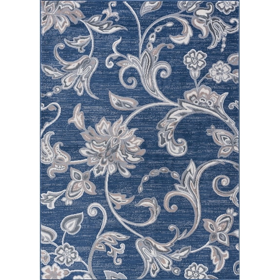 Tayse Madison Area Rug MDN3507 Transitional Navy Scrolls Vines 2' 3" x 7' 3" Rectangle