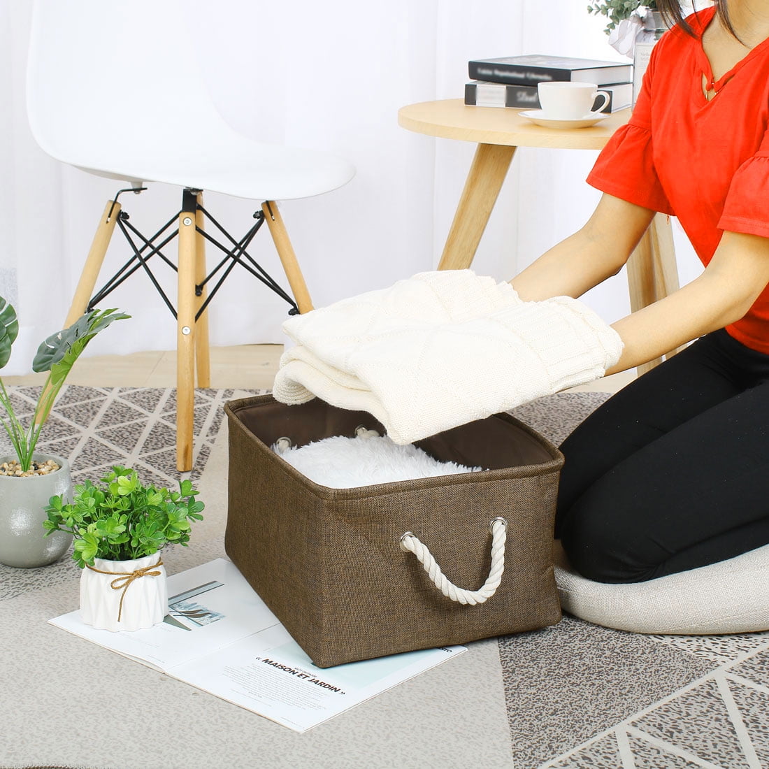 Collapsible Fabric Storage Bins Basket Storage Container Chocolate Color L