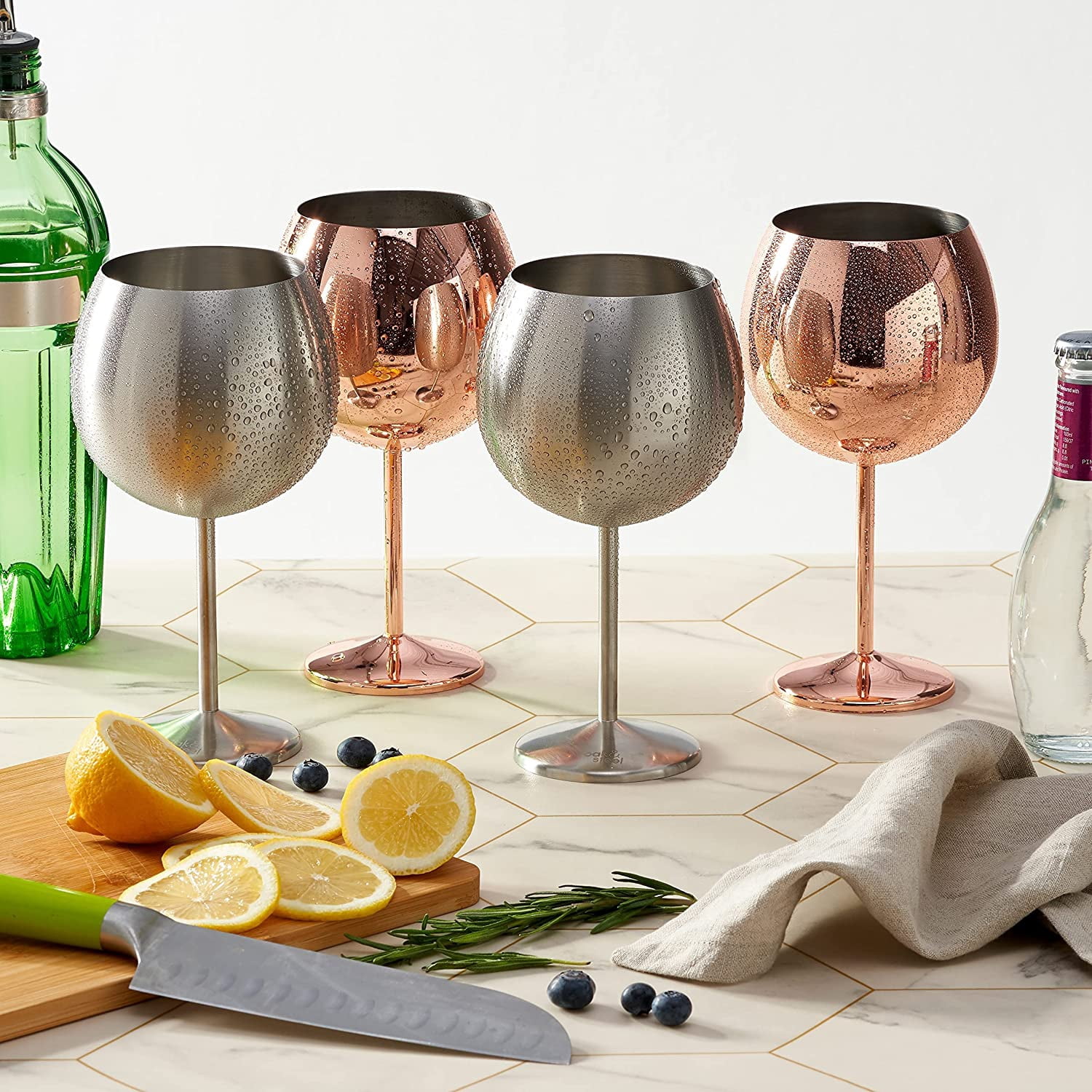 Oak & Steel 24 oz Wedding Insulated Stainless Steel Balloon Wine Glasses Set of 4
