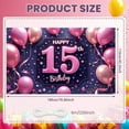 thumbnail image 2 of Pink Theme 15th Birthday Banner Glitter Design Sweet 15 Display Gold Stars Pink Balloons 15th Celebration Background for 15th Birthday Party Quinceanera Event Teen Girl Celebration, 2 of 9