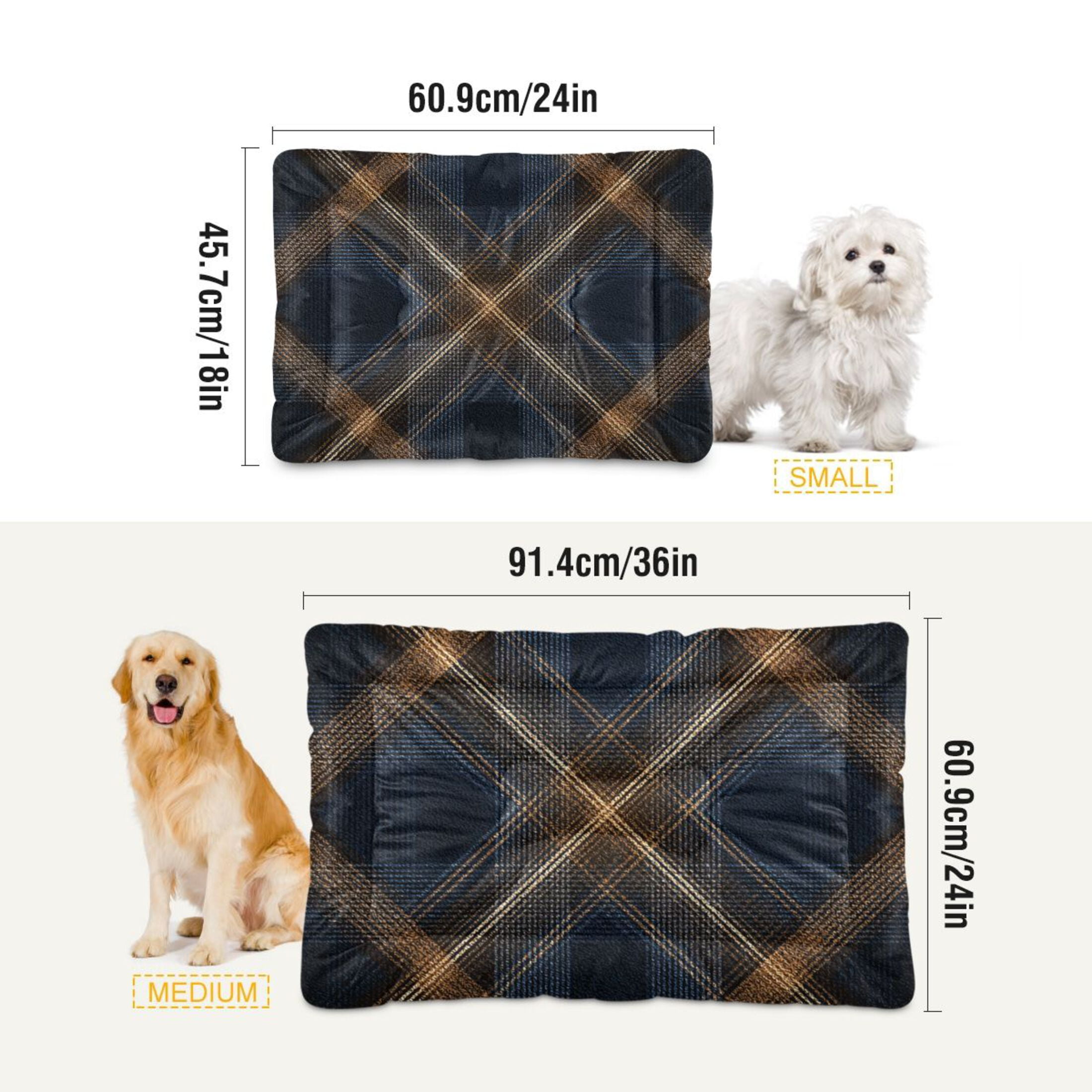Cozy Mat Pet Bed Indoor Outdoor Warm Soft For Cat Dog Puppy(S/M) Black Brown Tartan Pattern
