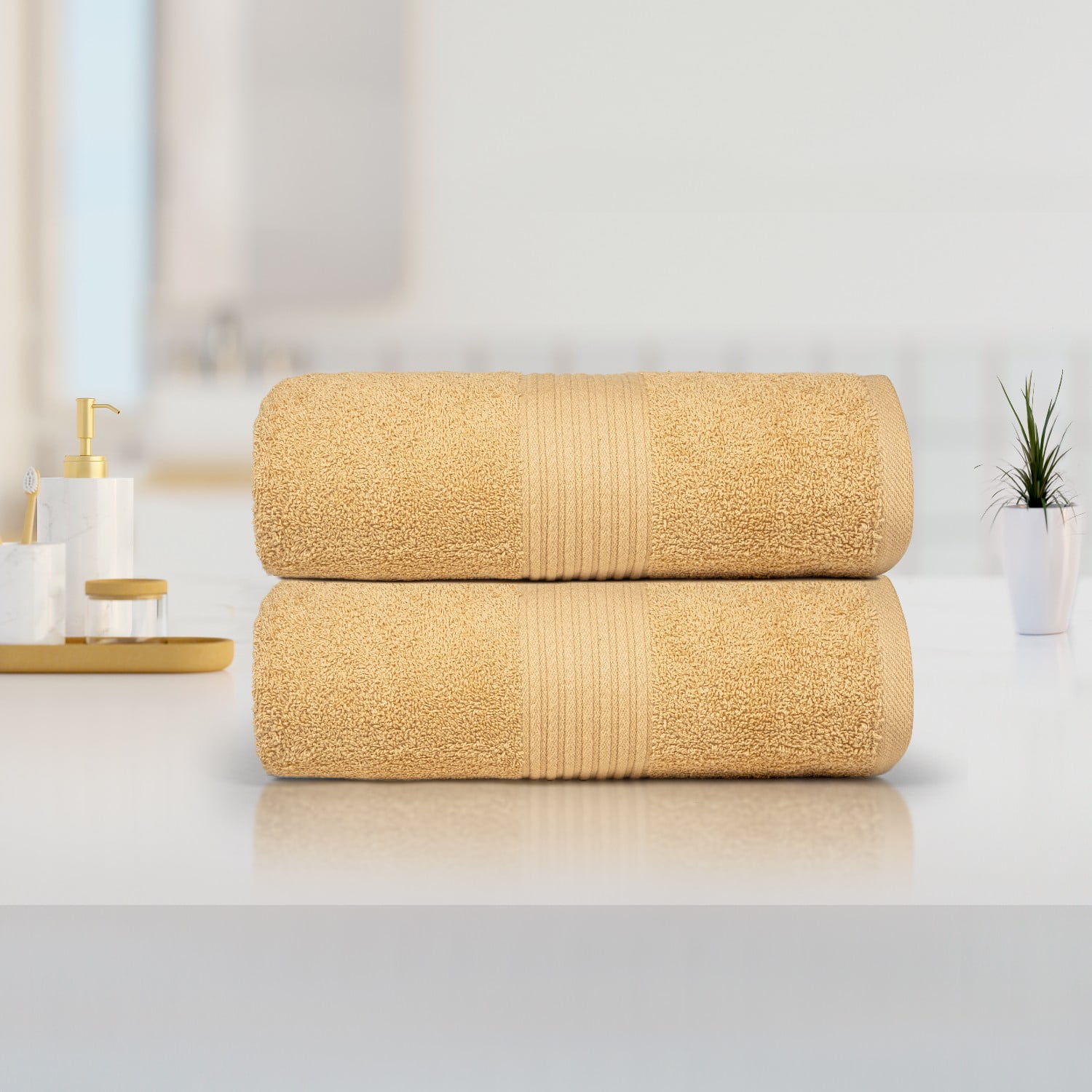 Dewall Maisons Beige 2-Piece Cotton Bath Sheet Set - Extra Large 35" x 70" Towels - Ultra-Soft, Quick-Drying Luxury For Everyday Indulgence – For Body, Face, Hands – Highly Absorbent