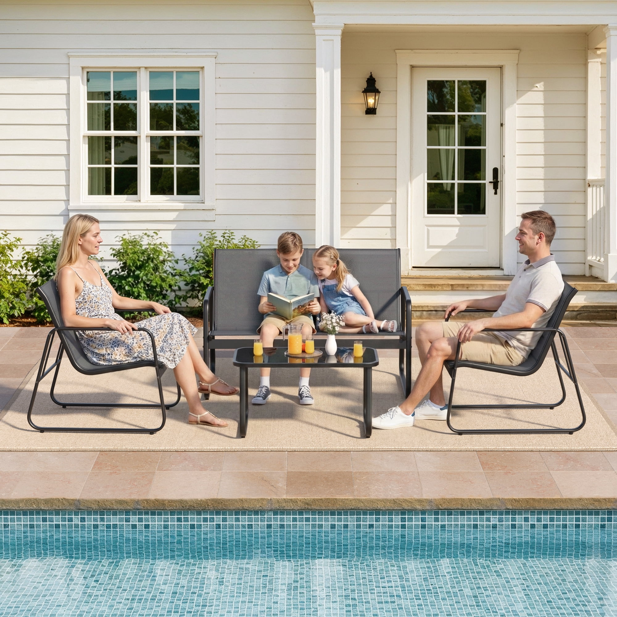 All-Weather Handwoven Steel 4-Piece Rocking Patio Set Including Chairs and Coffee Table for Outdoor Leisure Space Grey