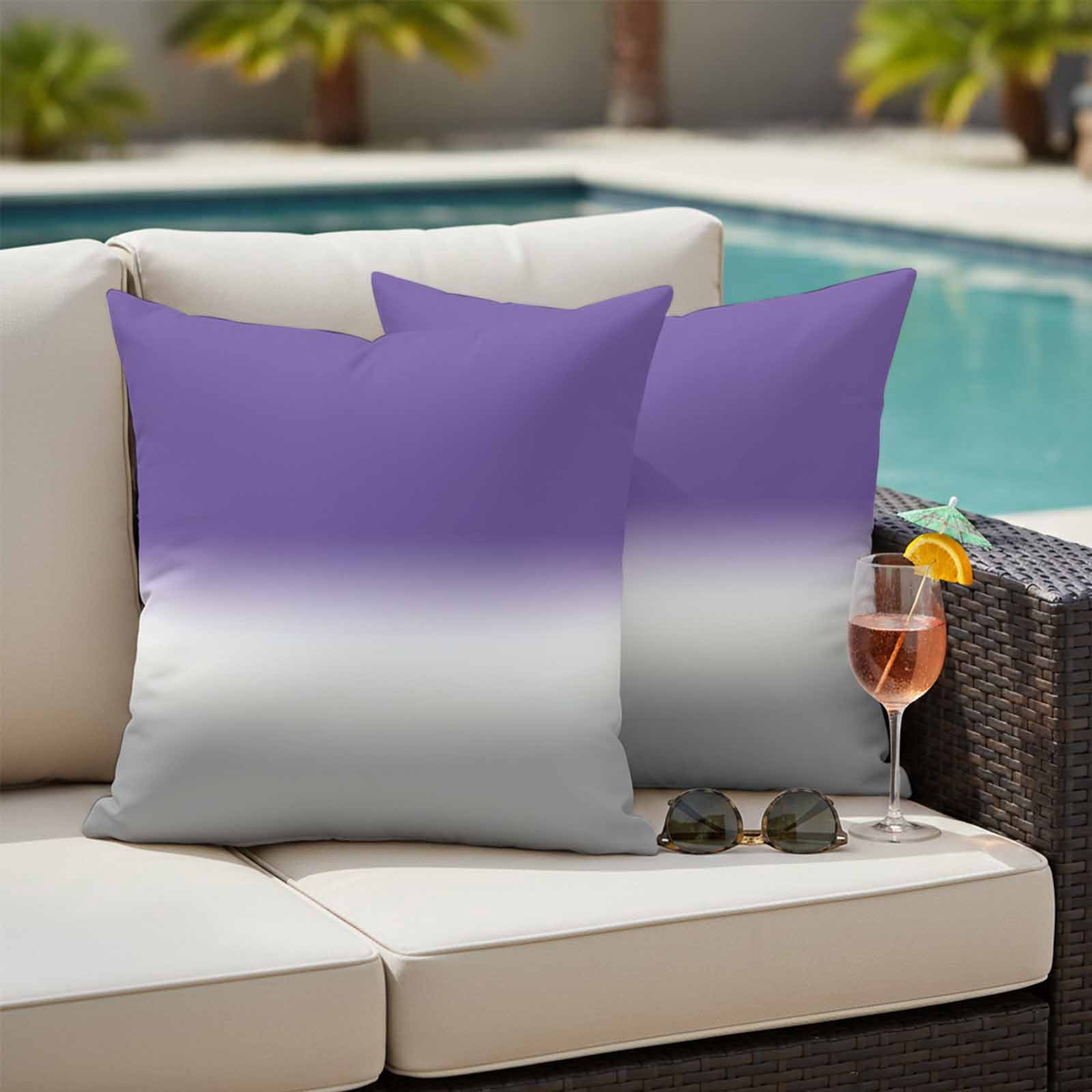 Outdoor Waterproof Pillow Covers Classic Purple Grey Gradient Decorative Throw Pillow Protectors,Pillowcase Cushion Cases for Patio Sofa Garden Couch,18x18in,Pack of 2