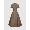 thumbnail image 2 of Camel Mid-Length Shirt Dress With Notch Lapel, Belted Waist, And Short Sleeves, 2 of 4