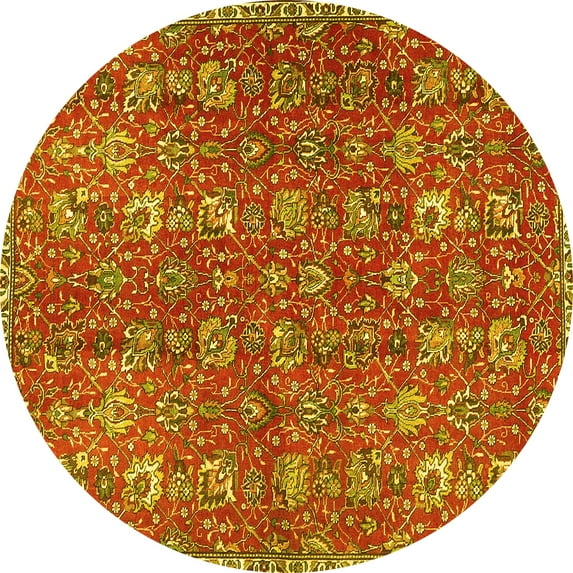 Ahgly Company Machine Washable Indoor Round Persian Yellow Traditional Area Rugs, 5' Round