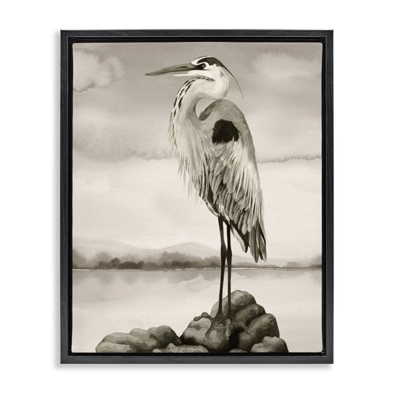 Stupell Industries Rustic Lodge Grey Heron Perched Black Floating Frame Canvas Art, 17 x 21, by Grace Popp