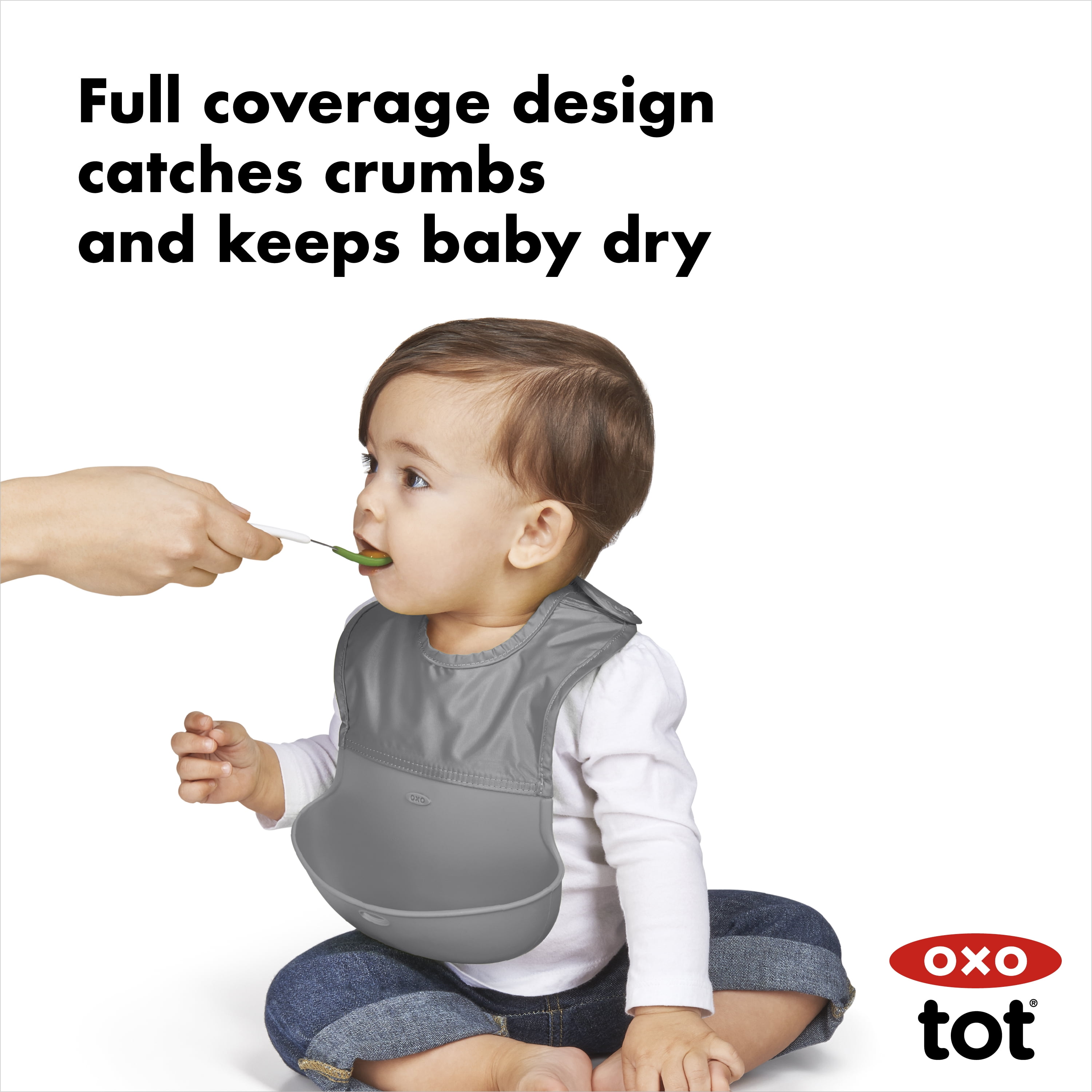 OXO Tot Roll-Up Bibs 2-Pack, Drizzle & Opal – Unisex, Easy-Clean, Travel-Friendly Baby Feeding Bibs