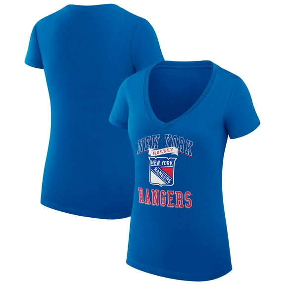 Women's G-III 4Her by Carl Banks Blue New York Rangers Super-Slim Fit Lightweight Team Logo Graphic V-Neck T-Shirt