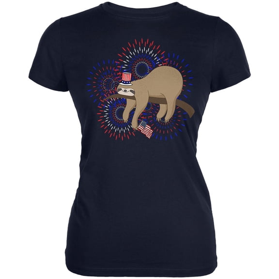 4th Of July Sloth Patriotic Cute Fireworks Women's Juniors Soft T Shirt