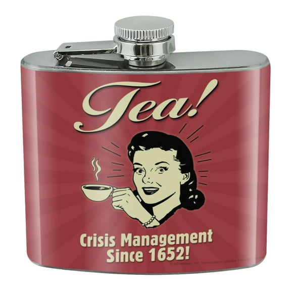 Tea Crisis Management Since 1652 Funny Humor Retro Stainless Steel 5oz Hip Drink Kidney Flask