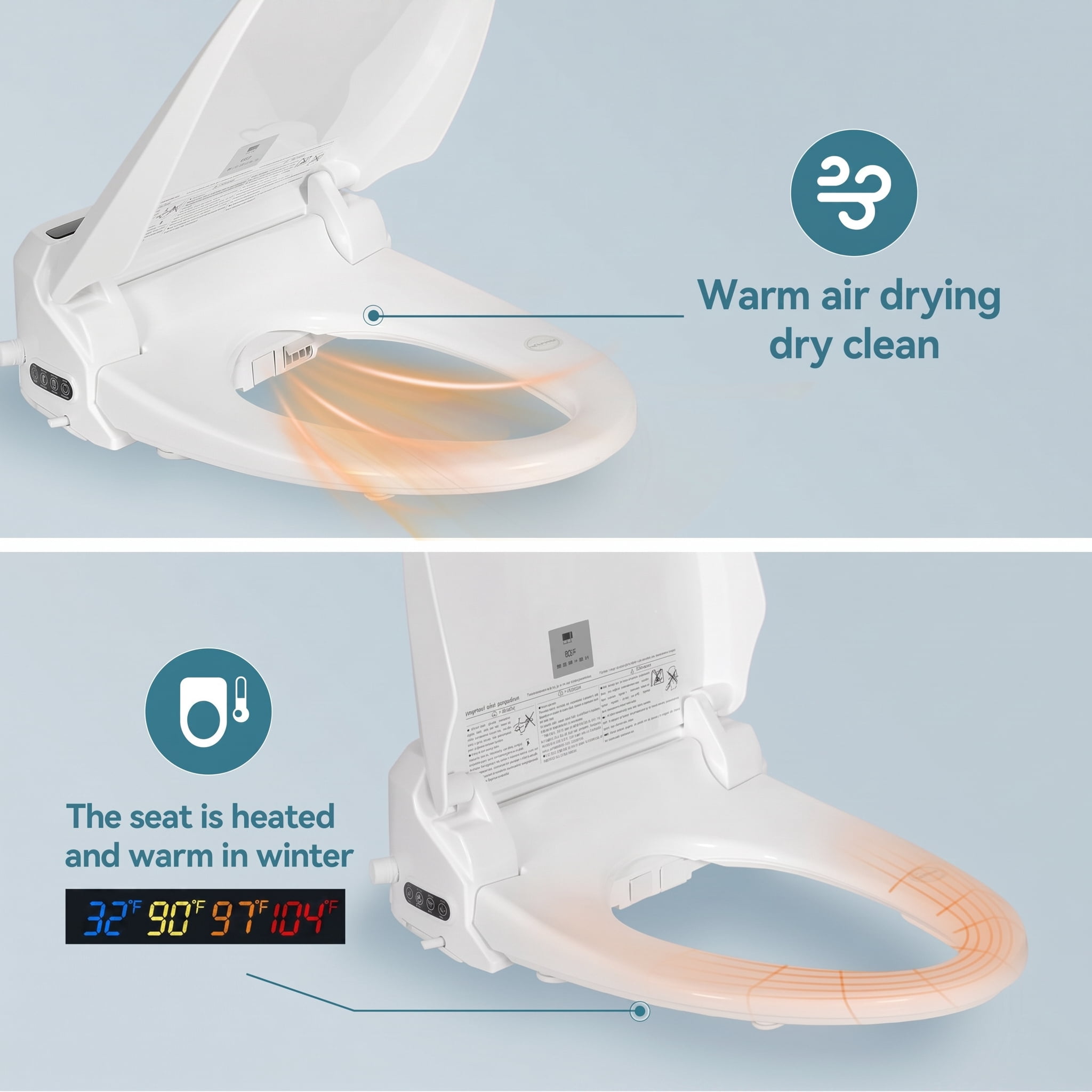 ELECWISH Smart Electric Bidet Seat for Elongated Toilet in White with Remote Control, Heated Seat, Deodorizer and Nightlight