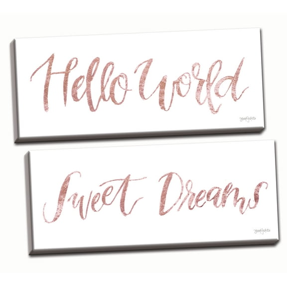 Gango Home Decor Shabby-Chic Sweet Baby Girl Pink I & II by Jenaya Jackson (Ready to Hang); Two 20x8in Hand-Stretched Canvases