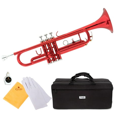 Mendini by Cecilio MTT-RL Red Lacquer Brass Bb Trumpet with Durable Deluxe Case and 1 Year