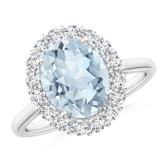 ANGARA Natural Oval 2.2 ct Aquamarine Ring with Floral Diamond Halo in 14K White Gold for Women (Size-10x8mm) | March Birthstone, Anniversary, Jewelry Gift for Women | Natural Aquamarine Ring