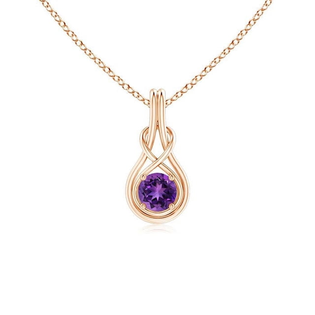 Angara Collier en Améthyste Naturelle - Pendentif Solitaire Rond en Améthyste avec Nœud Infini en Or Rose 14K pour Femmes