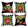 thumbnail image 1 of Set de 4 Fundas de Cojín 45x45 cm Navideñas del Grinch, Tela Suave y Lavable, Decoración Festiva para Sofá, 1 of 7