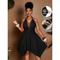 thumbnail image 6 of Black High Stretch Halter Neck Dress With Metal Buckle, Asymmetric Hem, Ruched Waist, Backless Design, 6 of 8