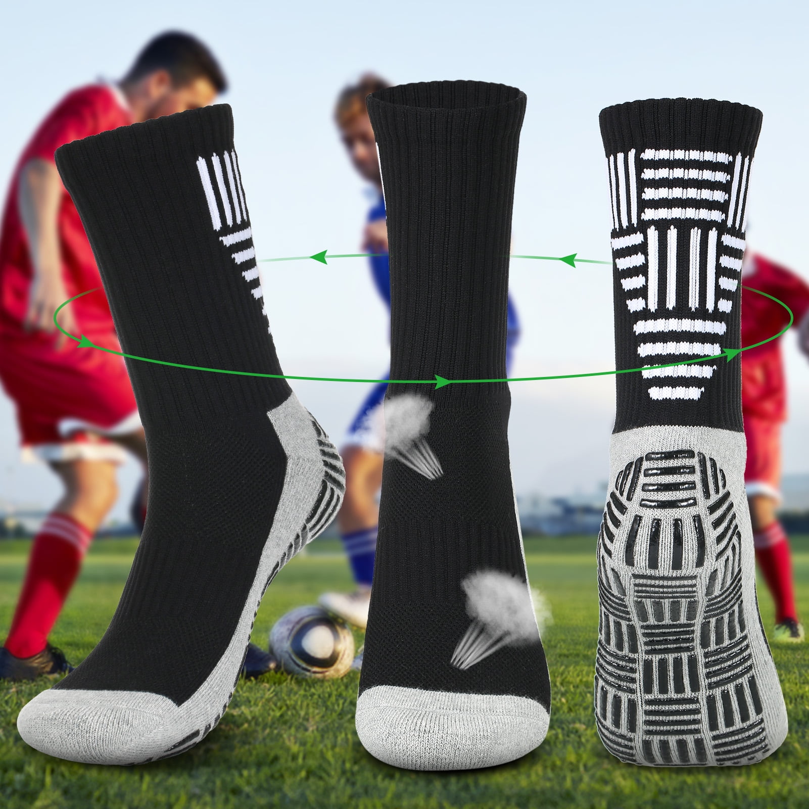 3 Paires de Chaussettes de Football Respirantes Antiderapantes Chaussettes de Sport pour le Football Basket Ball Chaussettes de Sport pour Hommes