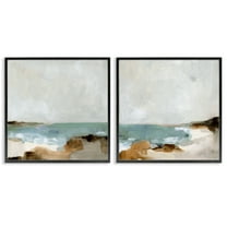 Stupell Industries Abstract Beach Cove Landscape Cliffs Nature Painting Black Framed Art Print Wall Art, 17 x 17, Set of 2