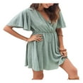 thumbnail image 4 of Femmes Casual Mousseline Mini Robe Manches Courtes Point Imprimé V Cou Taille Haute une Robe de Ligne d'Été Robe de Plage, 4 of 6