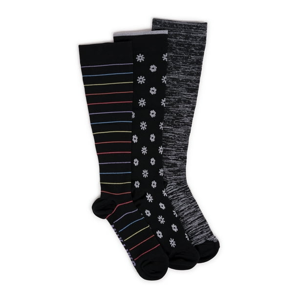 Muk Luks Women's Wide Width Nylon KneeHigh Compression Socks, 3 Pair