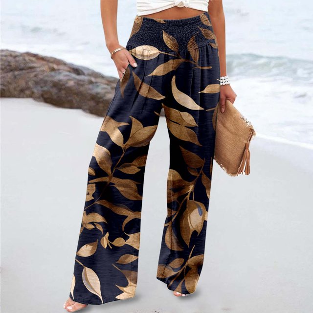 WILLBEST Pantalones Casuales para Mujer, elegantes, Estampados, de Cintura Alta, Pierna Ancha, Cómodos, Holgados, con Bolsillos para Uso Diario. XXXL