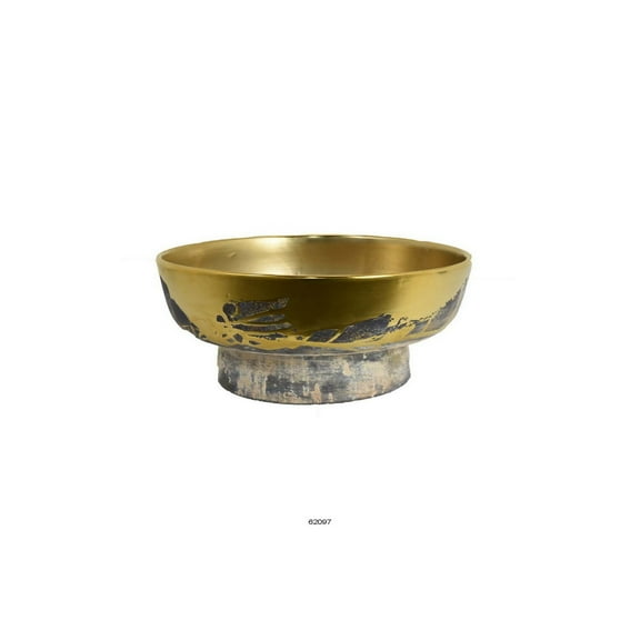 Benjara 16 Inch Decorative Bowl, Distressed Gold Finish, Modern Aesthetic, Ceramic