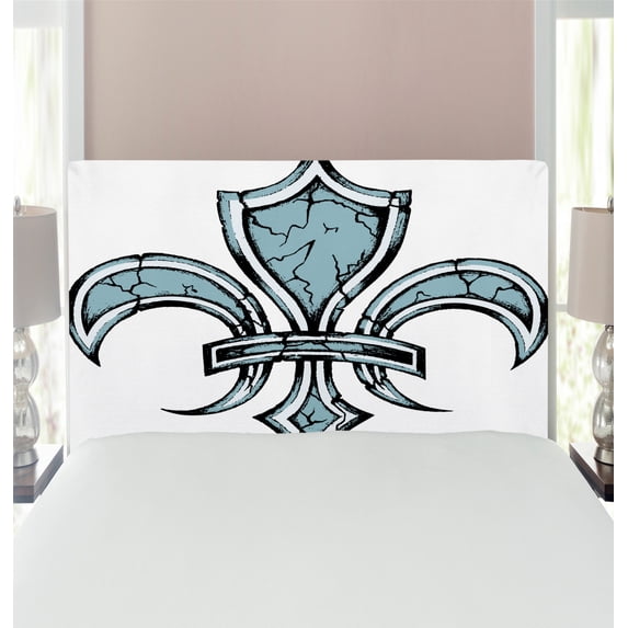 Fleur De Lis Headboard, Grungy Lily Retro Renaissance Element Victory Vintage Art Print, Upholstered Decorative Metal Bed Headboard with Memory Foam, Twin Size, Blue White Black, by Ambesonne