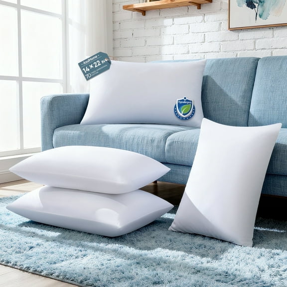 4 Pack 14x22 Insert for Throw Pillows, Hypoallergenic Lightweight Soft Pillow Stuffing for Sofa, Bed, and Home Décor White