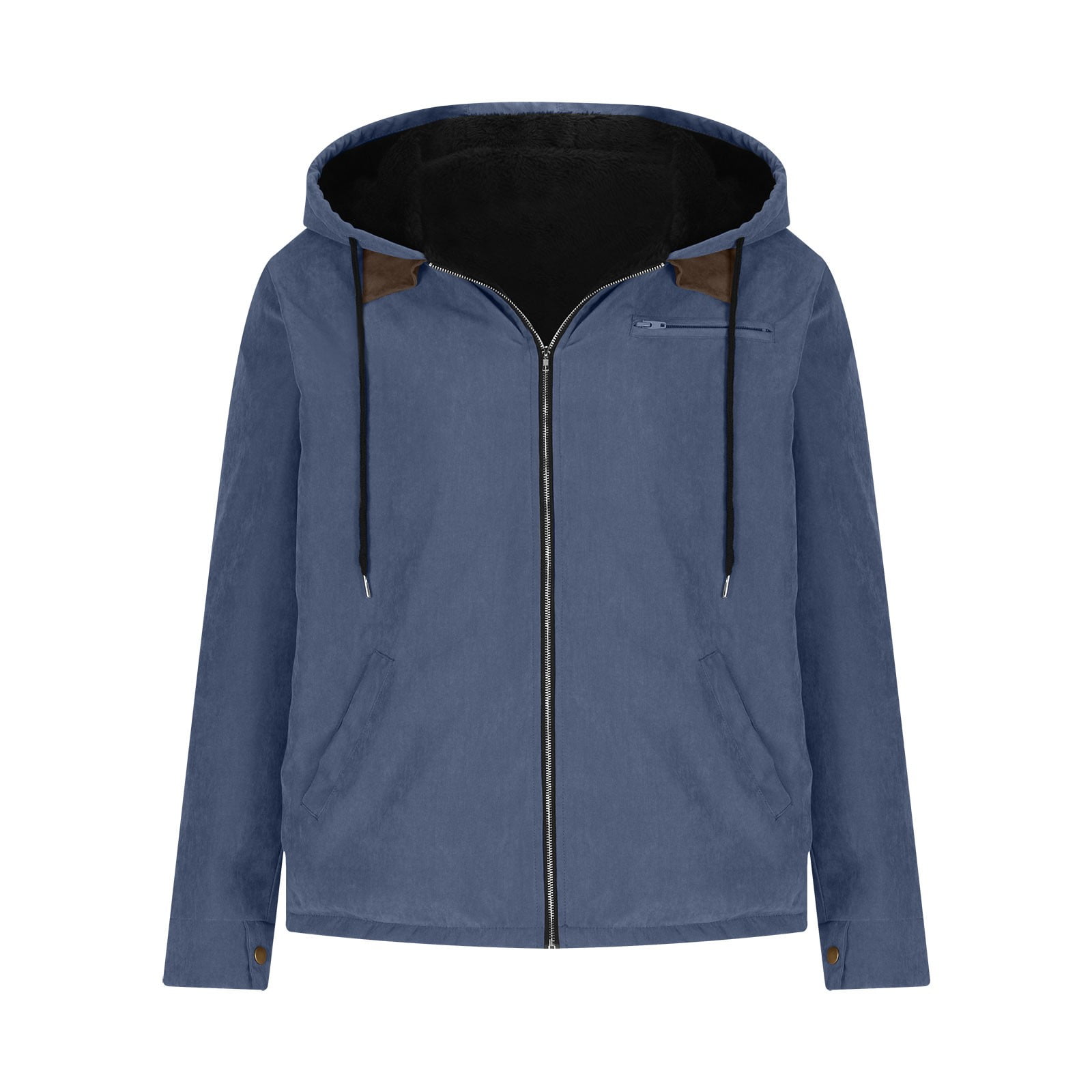 Timoontee Men's Fall Winter Thickened Warm Jacket Coat Solid Full Zip Hooded Coats Sherpa Lined Jacket Casual Comfy Fashion Outerwear Coat Navy XXXL