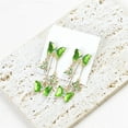 thumbnail image 5 of Long CZ Butterfly Tassel Drop Dangle Earrings for Women Gold-Toned Crystal Rhinestone Animal Insect Dangling Studs Earring Fashion Wedding Halloween Jewelry, 5 of 12