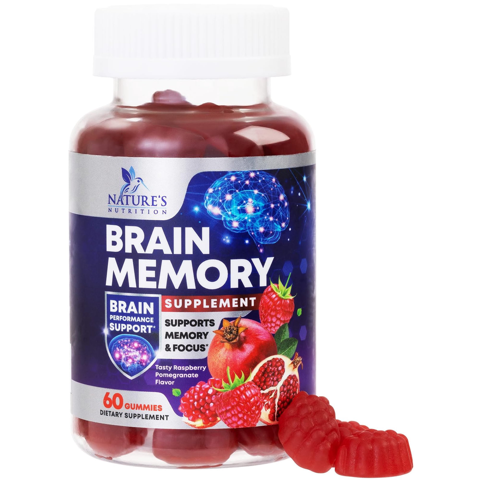 Brain Supplements For Memory & Focus Gummies - Natural Nootropics Support for Concentration Alertness & Clarity Support - 3X Strength Brain Health Vitamins with B6 B12, Phosphatidylserine, 60 Gummies
