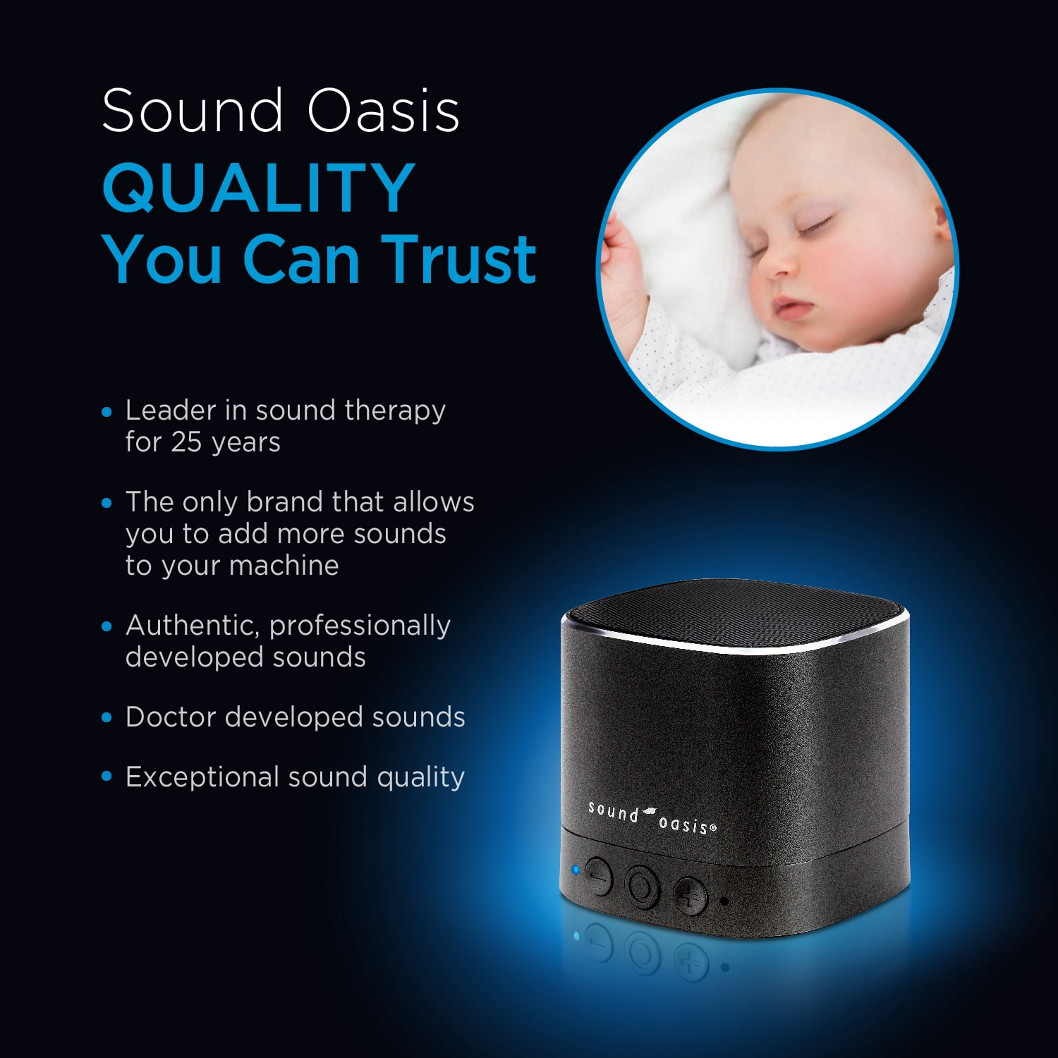 Sound Oasis Baby Sound Machine with Bluetooth - 20 Soothing Sounds, Portable, Includes New Help Booklet and Baby Sound Therapy App for Sleep and Relaxation