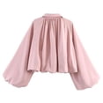 thumbnail image 3 of Stamzod Jackets for Women Fall Winter Balloon Long-Sleeve Bomber Jacket Women Collared Pleated Zip Up Coat Pink S, 3 of 5