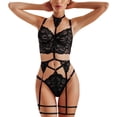 thumbnail image 2 of Conjunto de lencería de encaje sexy para mujer Liguero Sujetador Panty Bralette Ropa interior, Negro, XXL Scienceny XX000166-15, 2 of 7