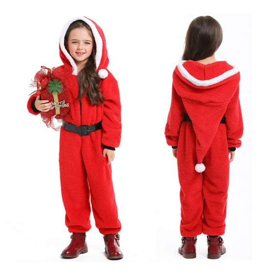 Santa Tween Outfit Long Sleeve Hooded Jumpsuit Xmas Outfits Set Baby Christmas Clothes Party Outfit 10-12 Years