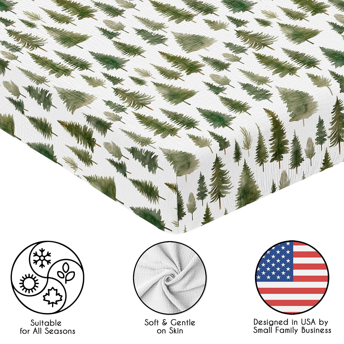 Sweet Jojo Designs Woodland Pine Tree Boy or Girl Gender Neutral Unisex 100% Cotton Muslin Fitted Crib Sheet