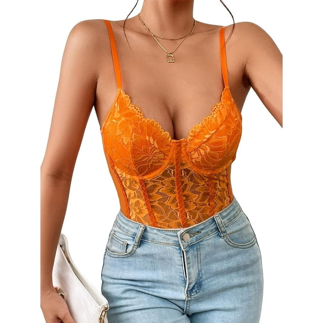 GHSDFBB Combinaison Bustier en Dentelle pour Femmes, Justaucorps Sans Manches Ajusté en Maille Transparente