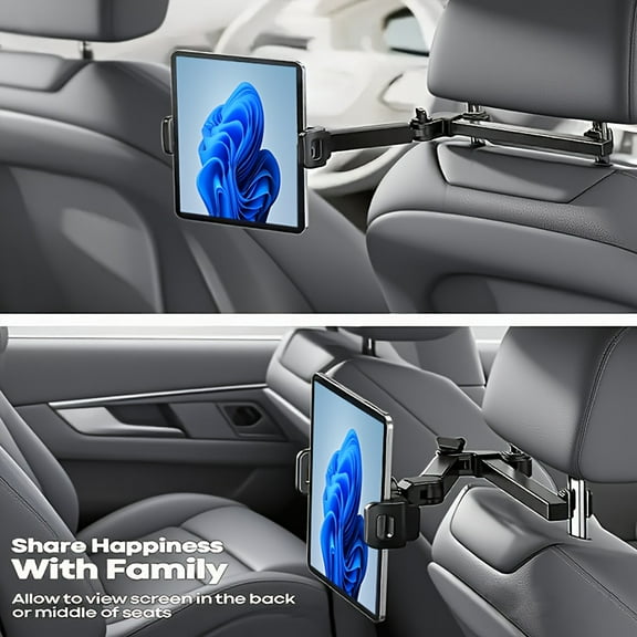 3-in-1 Adjustable Car Headrest Mount with 360° Rotatable Phone & Tablet Holder - Compatible for 4.7-11 inch/4-12 inch Devices, Rear Seat Headrest Clip-On Bracket, Hands-Free for, E-Book & Video Calls